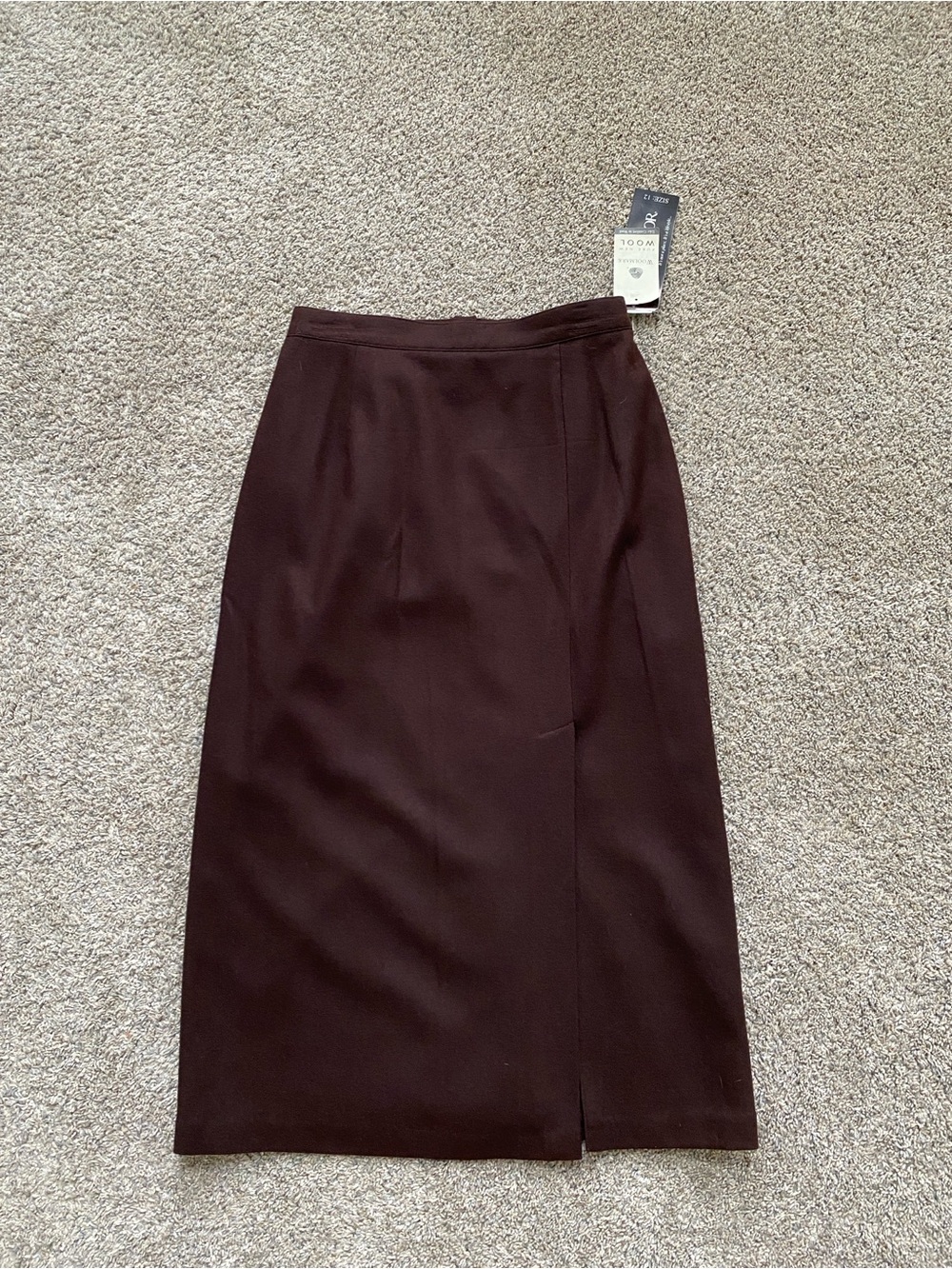 NEW Vintage Woolmark Pure Wool Midi Skirt in Chocolate Brown Size 12